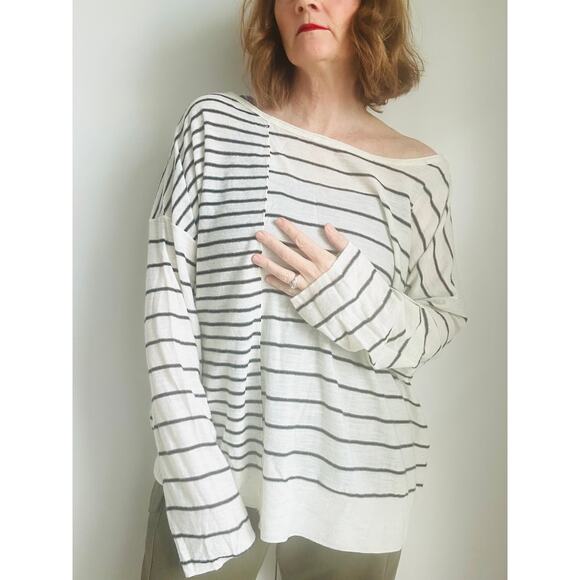 Designer AllSaints Wool Pullover Oversized Black & White Striped Sweater SZ M - Picture 7 of 7